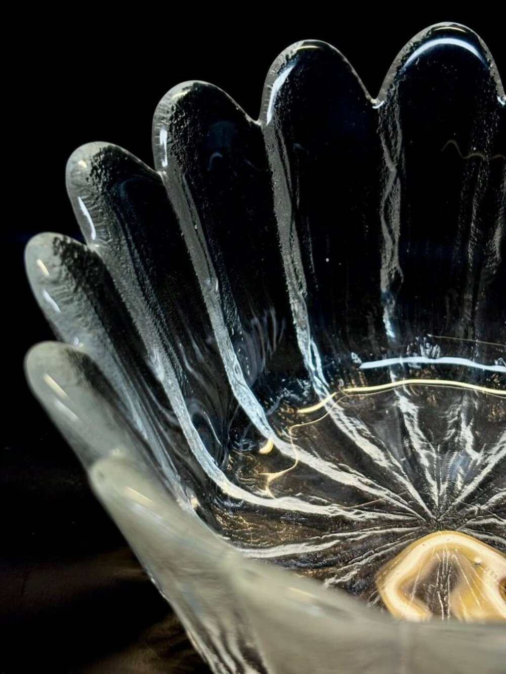 Scandinavian Modern Frosted Art Petal Glass Bowl Holmegaard Glassworks Nearly 3" - Picture 6 of 6